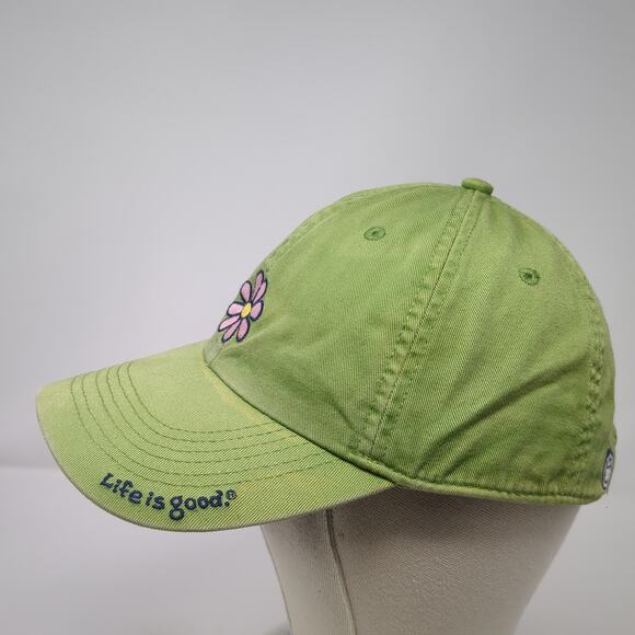 Flower Slideback Baseball Hat Green One Size Embroidered Life Is Good - Picture 3 of 9